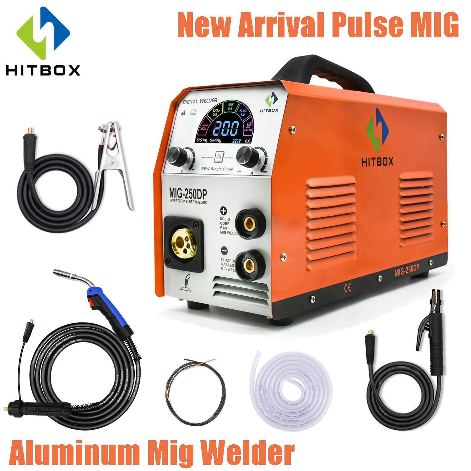 HITBOX полуавтоматическая Алюминий сварочный аппарат Mig сварщик MIG250DP 220V импульс 3 в 1