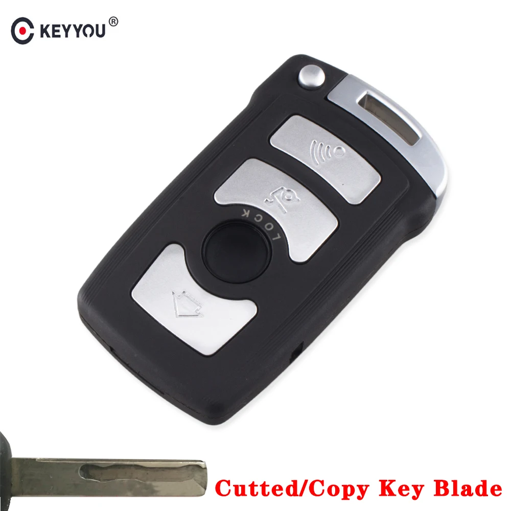 

KEYYOU Cut Blade 4 Button Fob Car Key Case For BMW 7 Series E65 E66 E67 E68 745i 745Li 750i 750Li 760i Remote Key With Small Key