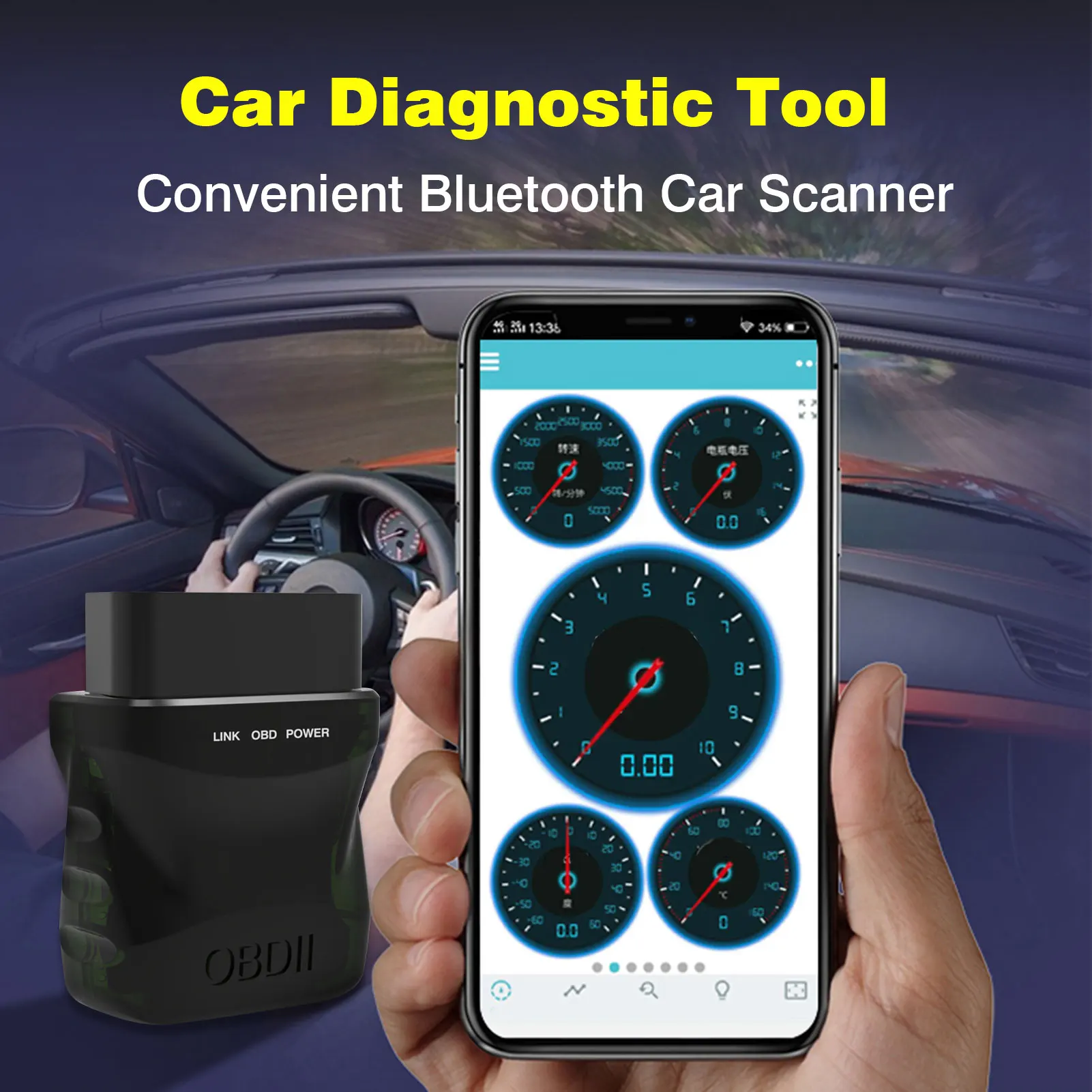 

Car Diagnostic Tool Convenient Bluetooth Car Scanner Work With 12 V Gasoline And Diesel Vehicles