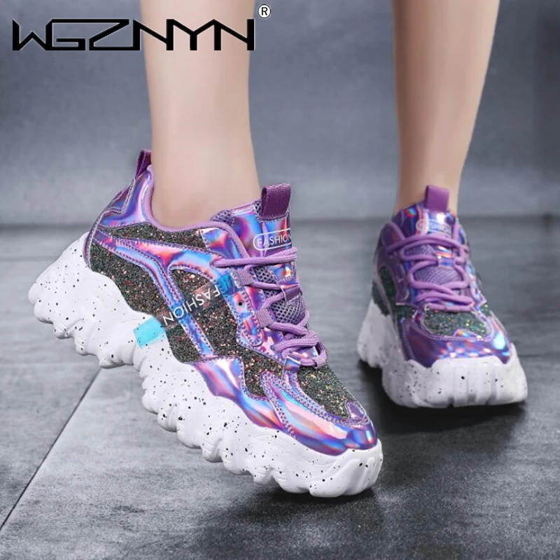 

Hot Sales Sneakers Women Fashion Platform Vulcanized Shoes Bling Breathable Chunky Sneakers Purple Size 36-41 Zapatillas Mujer