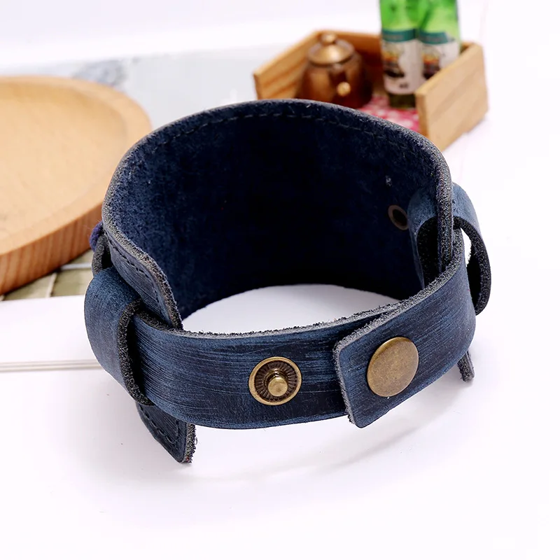 ZORCVENS New Fashion Men Wide Genuine Leather Bracelet Brown Cuff Bracelets &amp Bangles Vintage Punk Wristband Jewelry | Украшения и
