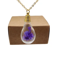purple forget me not statice real flower waterdrop pendant gold color chain long necklace women boho fashion jewelry bohemian
