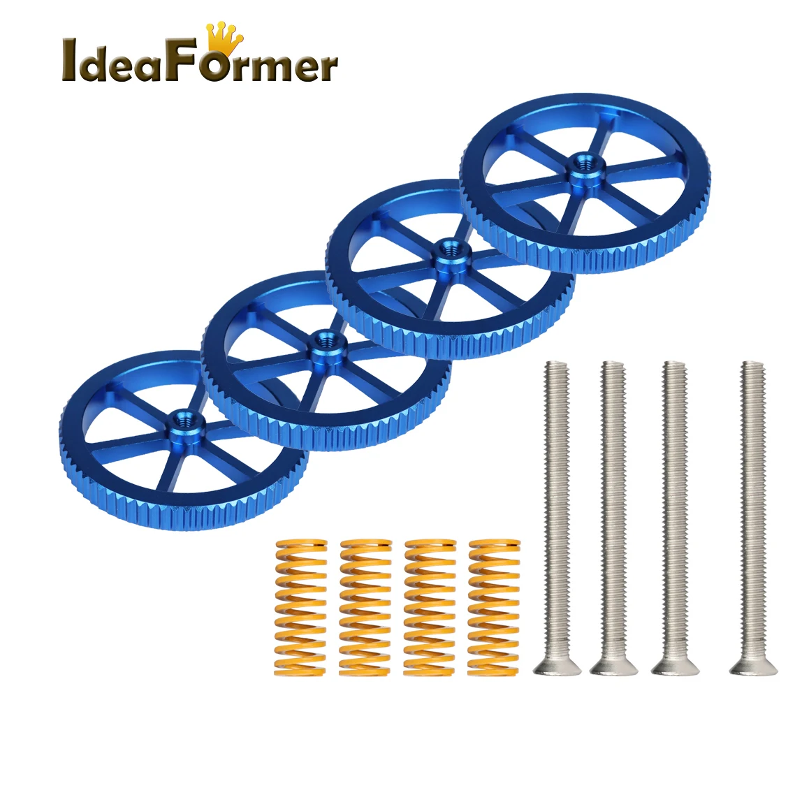 

3d Printer Accessories 4PCS Blue Aluminum Hand Twist Leveling Nut with Hot Bed Die Springs and M4 Screws For Ender 3/5 Pro CR-20
