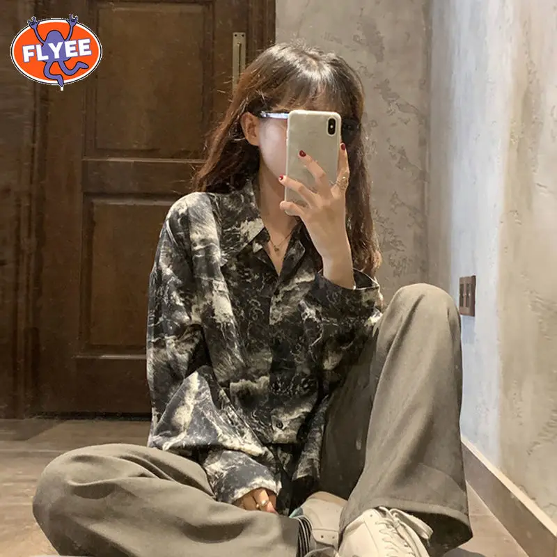 

Женские повседневные свободные Рубашки, Топы оверсайз, женская модная однобортная блузка с длинным рукавом и отложным воротником в Корейск...