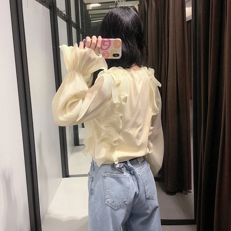 Casual Women Ruffles Knitted sweater 2020 autumn winter Long sleeve ruffled female Ladies pullover jumpers YNZZU YT913 | Женская одежда
