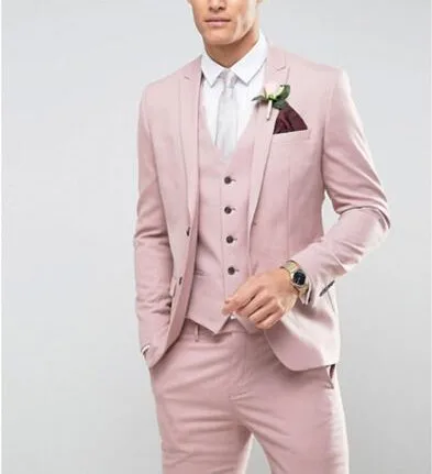 Мужской приталенный розовый костюм из 3 предметов блейзер для вечеринки жениха