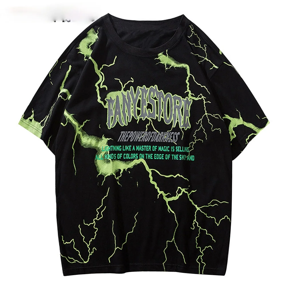 

Tshirts Streetwear Hip Hop Lightning Print Punk Rock Gothic Tees Shirts Harajuku Fashion Casual Short Sleeve Loose Tops
