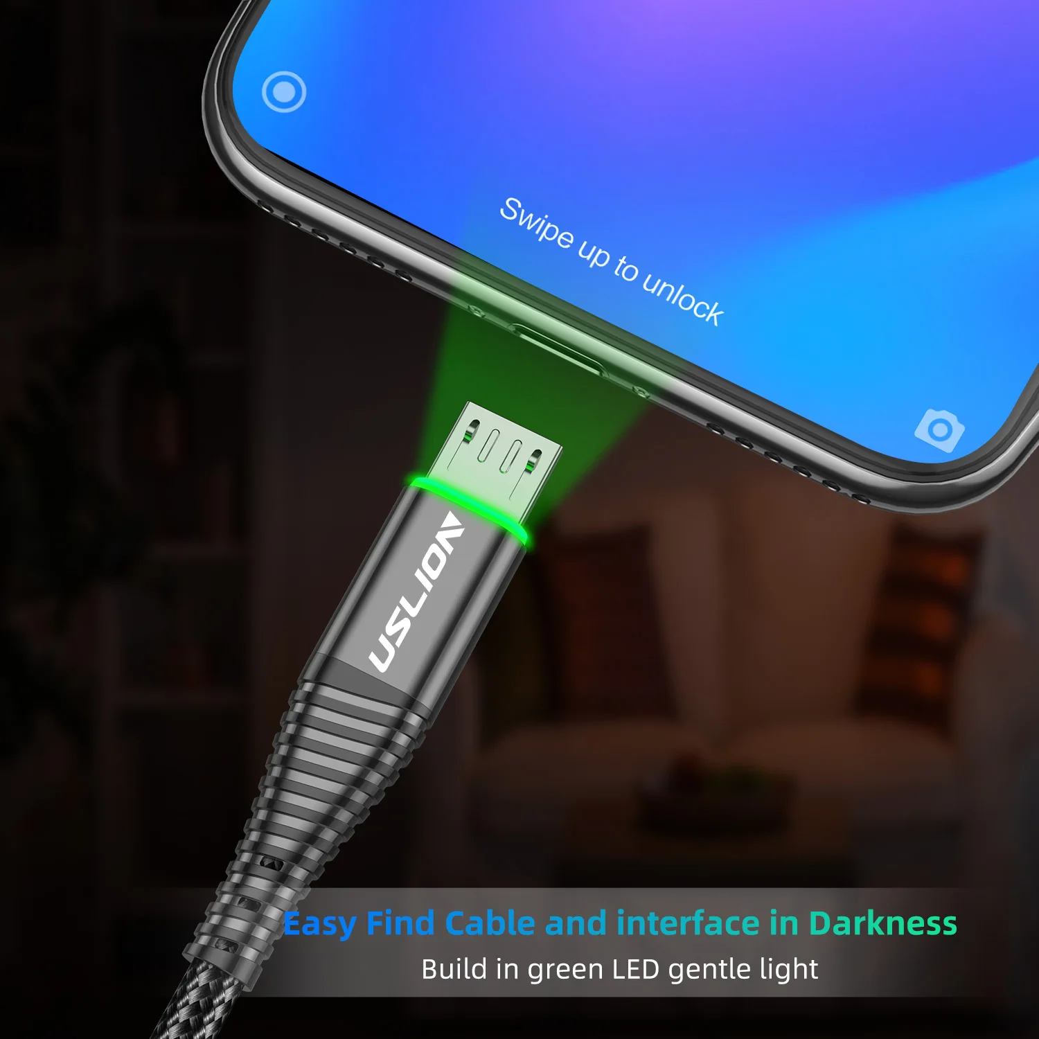 Светодиодный Micro USB кабель USLION для быстрой зарядки Samsung Xiaomi QC 3 0 Android передачи