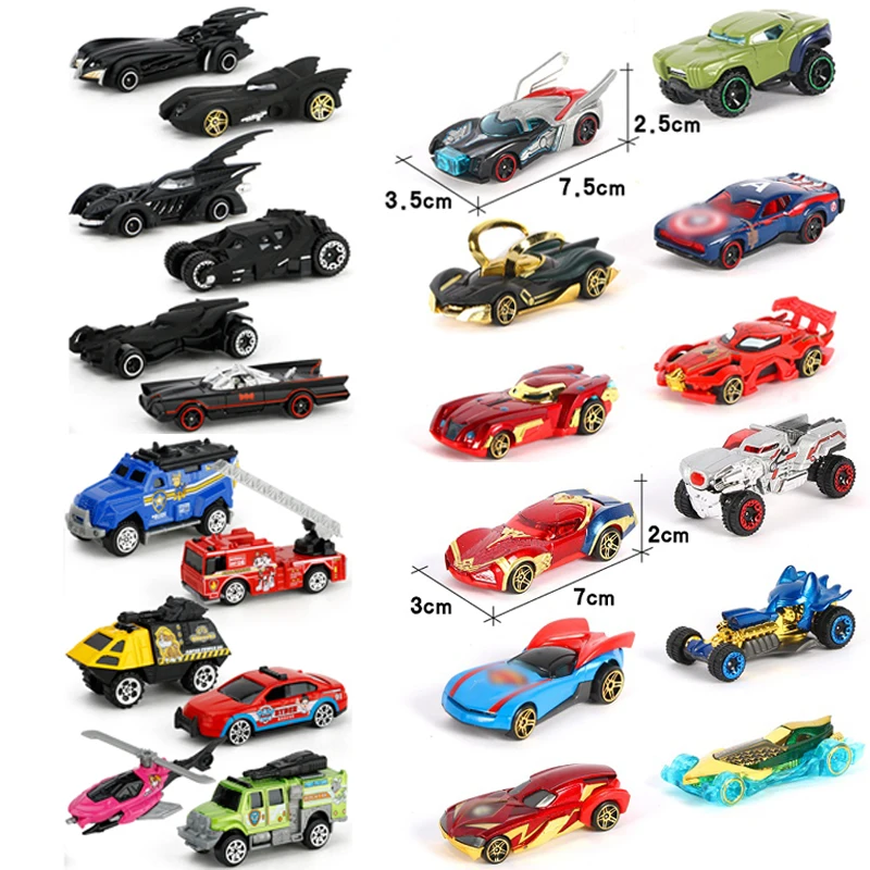 6 шт. Diecast металлические игрушечный автомобиль модель автомобиля трактор военные фермерская техника 1: 64 Бэтмен Железный человек Тони мини Aolly Строительный набор игрушек