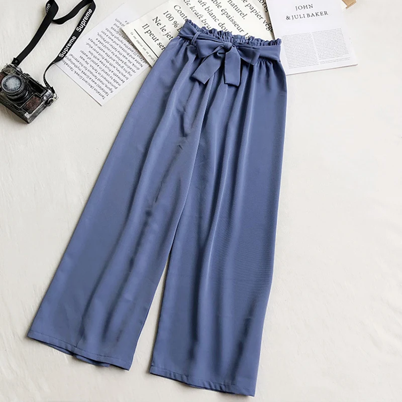 Женские широкие брюки TIGENA повседневные свободные до щиколотки с бантом на поясе