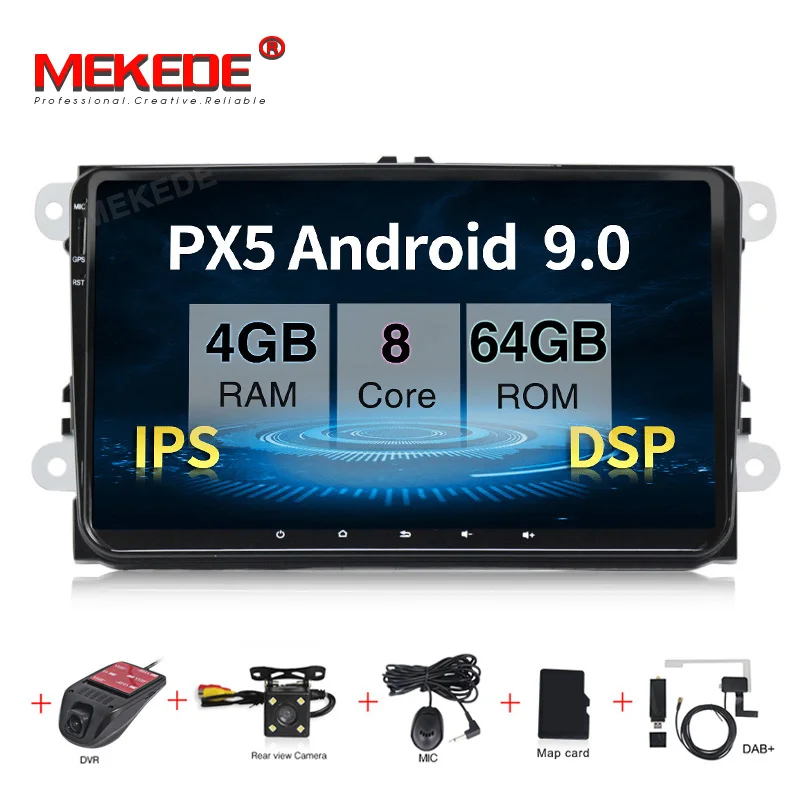 64G Camera DVR DAB MEKEDE 2 Din 9 дюймов Автомобильный DVD плеер для VW Volkswagen Passat Polo GOLF для Skoda Seat Leon gps-навигация FM RDS Карты радио 1080 P USB - Цвет: 64G Camera DVR DAB