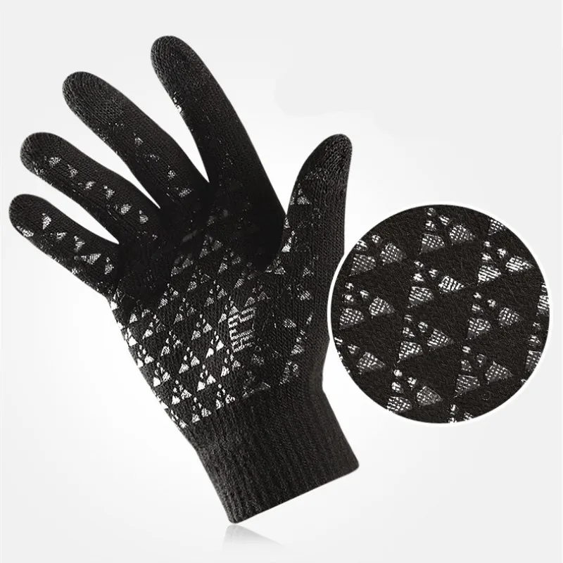 Зимние осенние теплые мужские вязаные перчатки гибкие с закрытыми пальцами