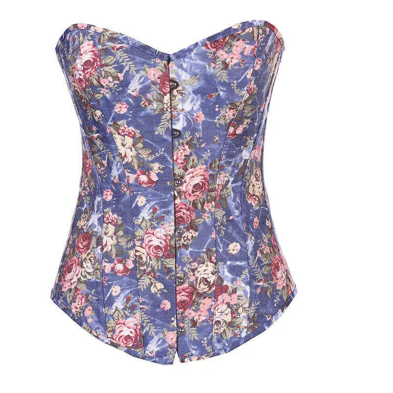 Для женщин сексуальный Классический Джинсовый корсет с цветочным рисунком
