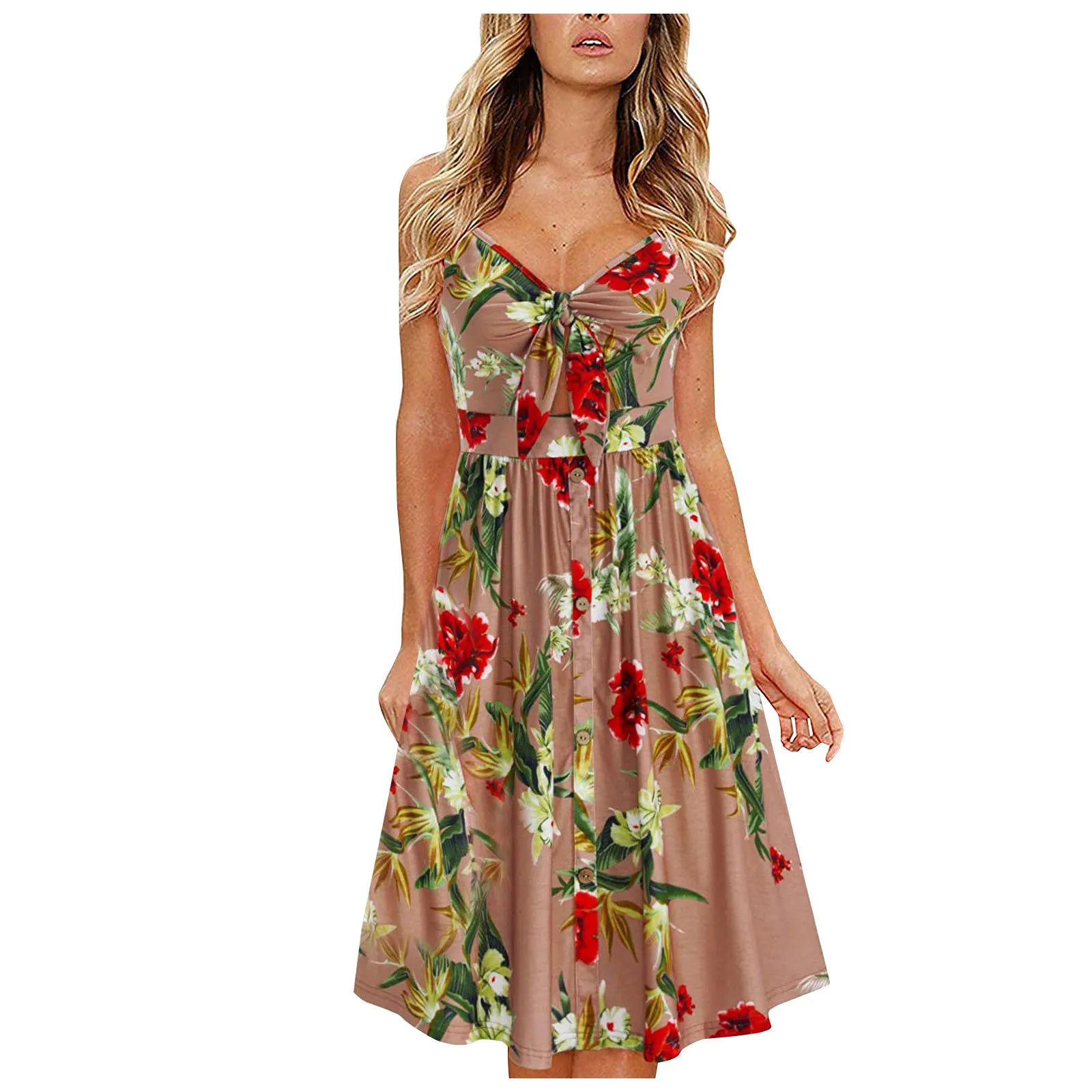 

Ladies Floral Sling Dress V-neck L Halter Lace Bow Tie Dyed Flower Dresses Casual Fashion Women Streetwear Платье Женское #672