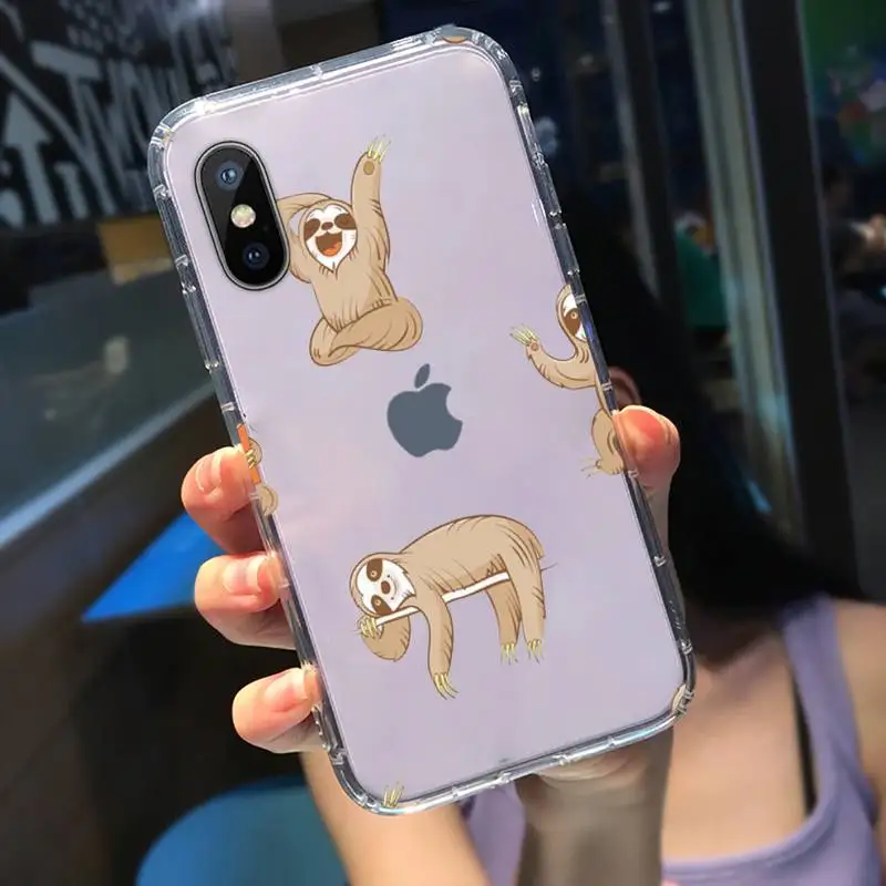 

cute cartoon animal funny sloth Phone Case Transparent for iPhone 11 12 mini pro XS MAX 8 7 6 6S Plus X 5S SE 2020 XR