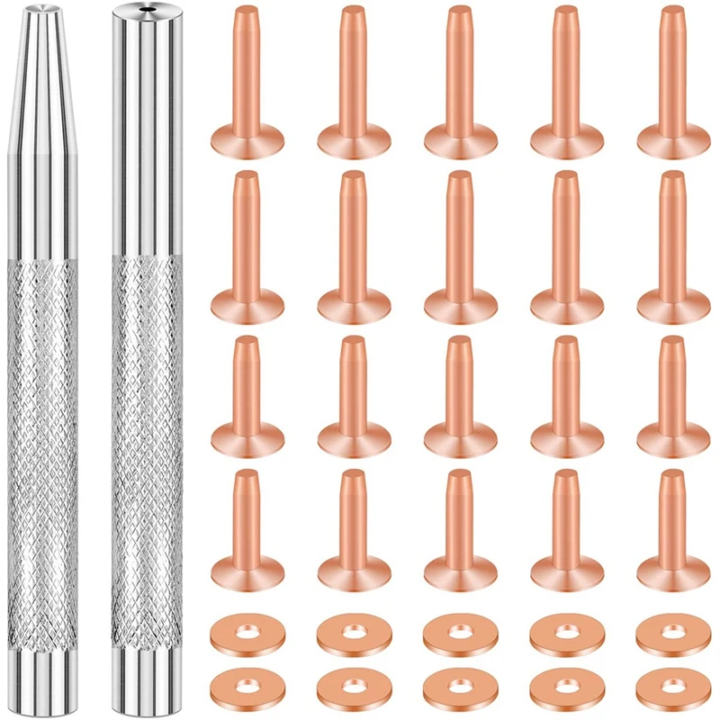 

20Pack Copper Rivets and Burrs (14mm and 19mm) with 2Pcs Punch Rivet Tool for Belts, Bags, Collars, Leather-Crafting