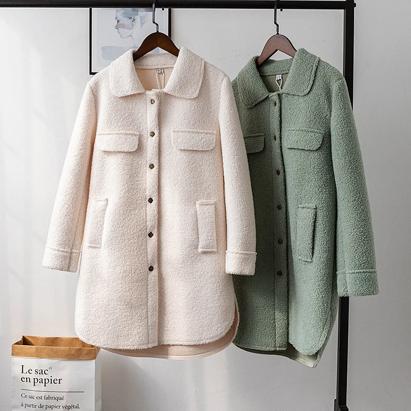 Новая Корейская версия имитации овечьей шерсти в длинном пальто Женская