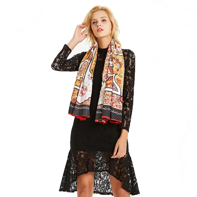 2020 Новый Для женщин шелк набивной шарф платок Универсальный светильник класса