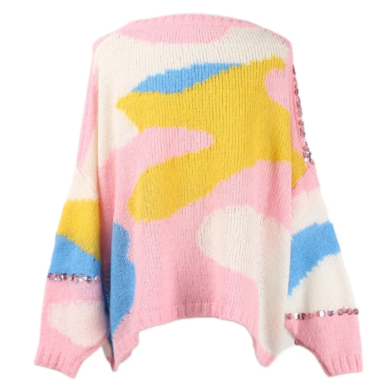 Новинка Осень 2019 Европейская станция тяжелый пуловер с блестками и круглым