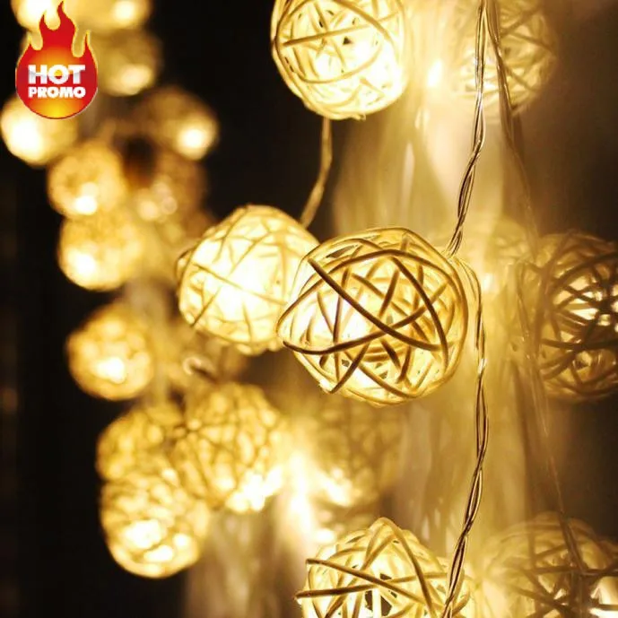 20 LED теплый белый ротанговая Пальма клубок светящиеся гирлянды светильник s