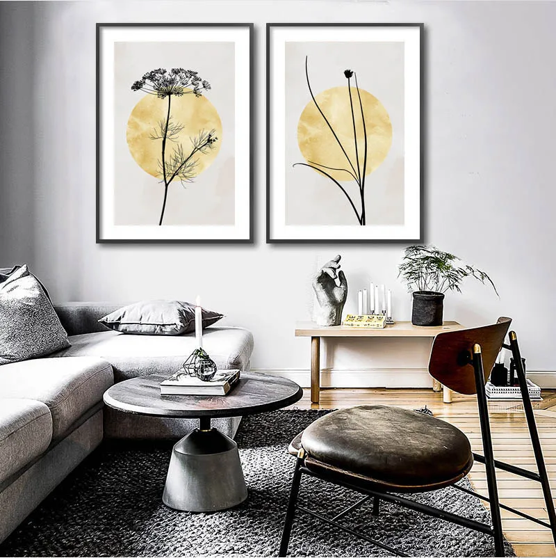 Защита от солнца силуэт Скандинавский дизайн ярко оранжевый холст картины