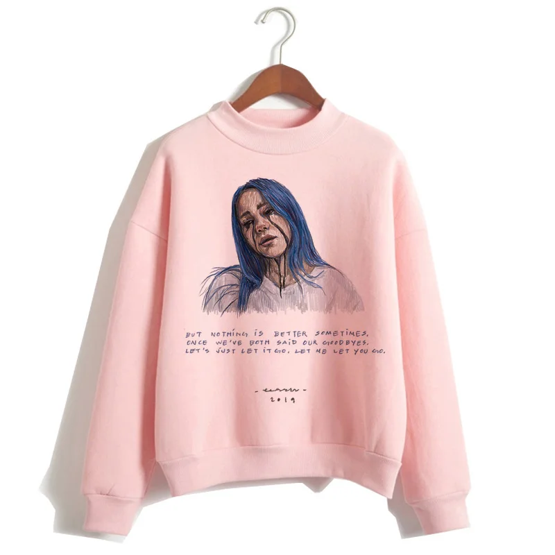 P1848B-pink Billie Eilish негабаритных худи для женщин Harajuku корейский хип хоп стиль Kawaii 90s Толстовка Женский капюшон Черная пятница Рождество - Цвет: P1848B-pink