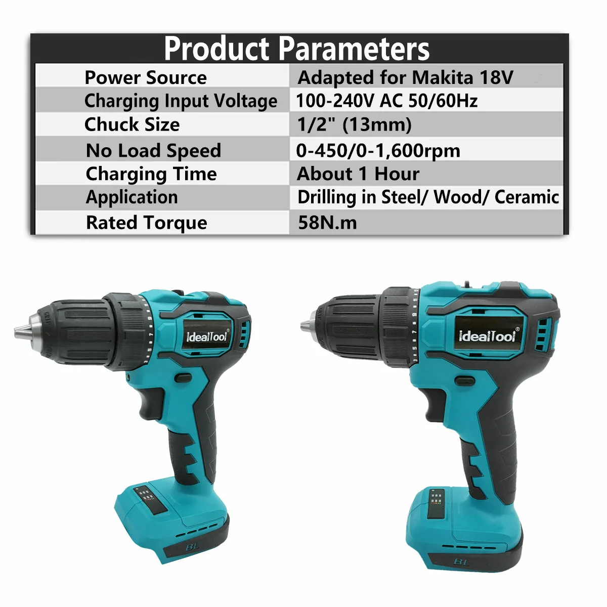Беспроводная бесщеточная электрическая дрель 18 в перезаряжаемый