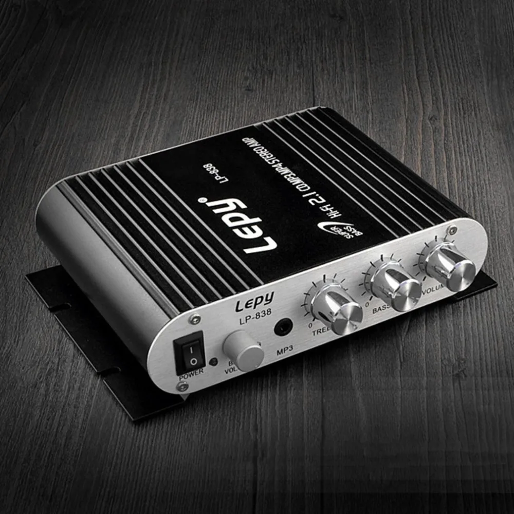 LP-838 портативный усилитель мощности Hi-Fi 2,1 MP3 радио аудио стерео бас усилитель динамиков плеер для дома автомобиля Мотоцикл черный белый