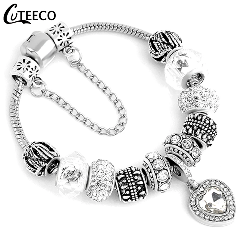 Роскошный браслет CUTEECO с подвеской в виде сердца кристаллами для женщин