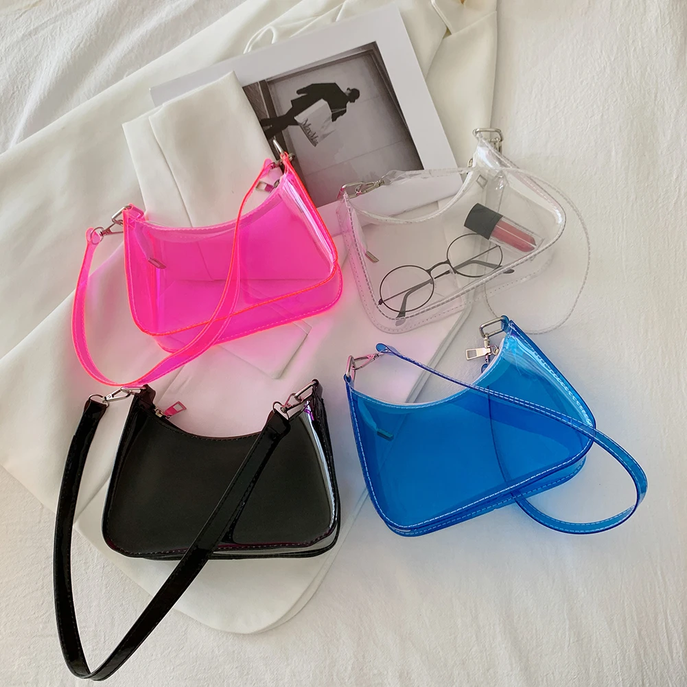 

Fashion Women Handbags Transparent Pure Color Small Hobos Shoulder Underarm Bags Summer Shoulder Bag for Women Wallet