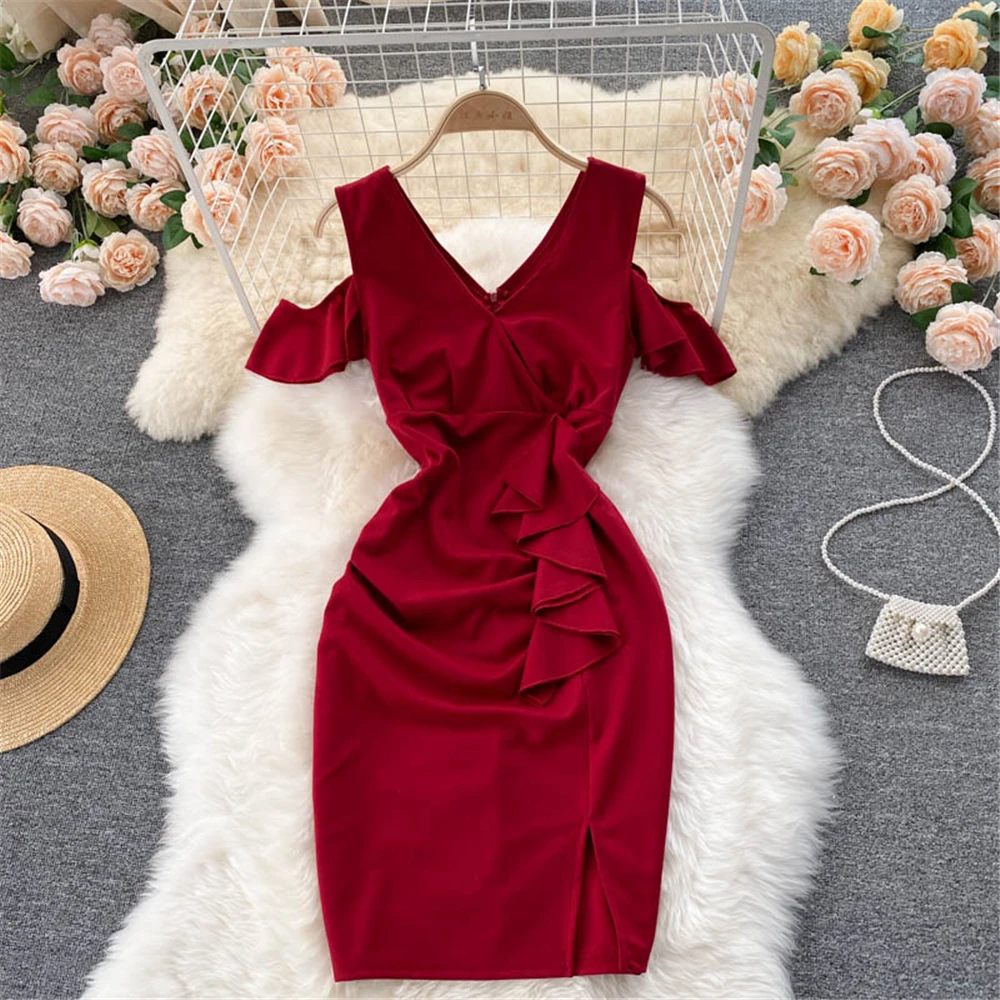

Women One Shoulder Sexy Mini Dress Summer Fashion Skinny Dresses 2021 Ladies Folds Ruffle Sundress Female Clothing Atopos 2021