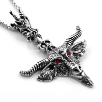 new retro billy goat head pendant necklace mens necklace bohemian red crystal inlaid pendant accessories party jewelry