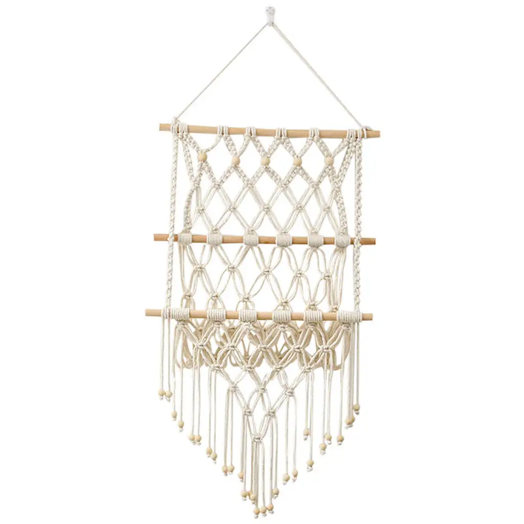 

Boho Tassel Tapestry Storage Rack Green Plant Cotton Rope Wall Art Beige