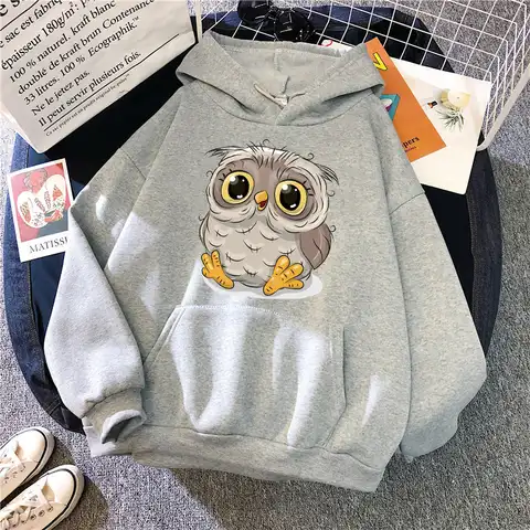 Hoodies ANIME Harajuku Owl Printed Women Hoodie Streetwear Female Fashion Winter Warm Sweatshirt Coat Kawaii Ladies Clothing