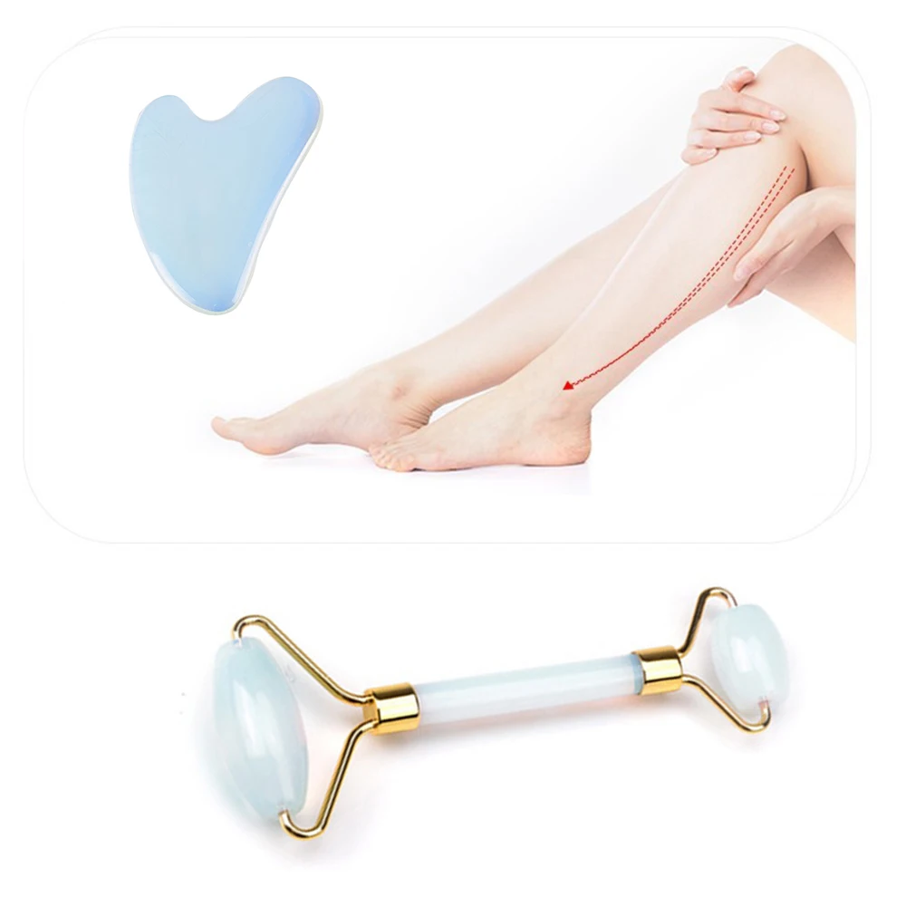 

Light Blue Jade Roller Face Massage Tool Natural Opal Guasha Stone Beauty Facial Anti Ageing Therapy Face Slimming Tool