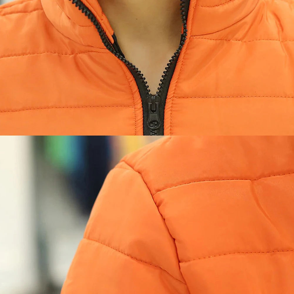 Мужская зимняя однотонная стеганая куртка с воротником стойкой и длинным