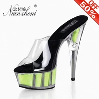 15cm gradual change color green transparent crystal party shoes dress slippers women platform heels 6 inch stiletto mcqueen shoe