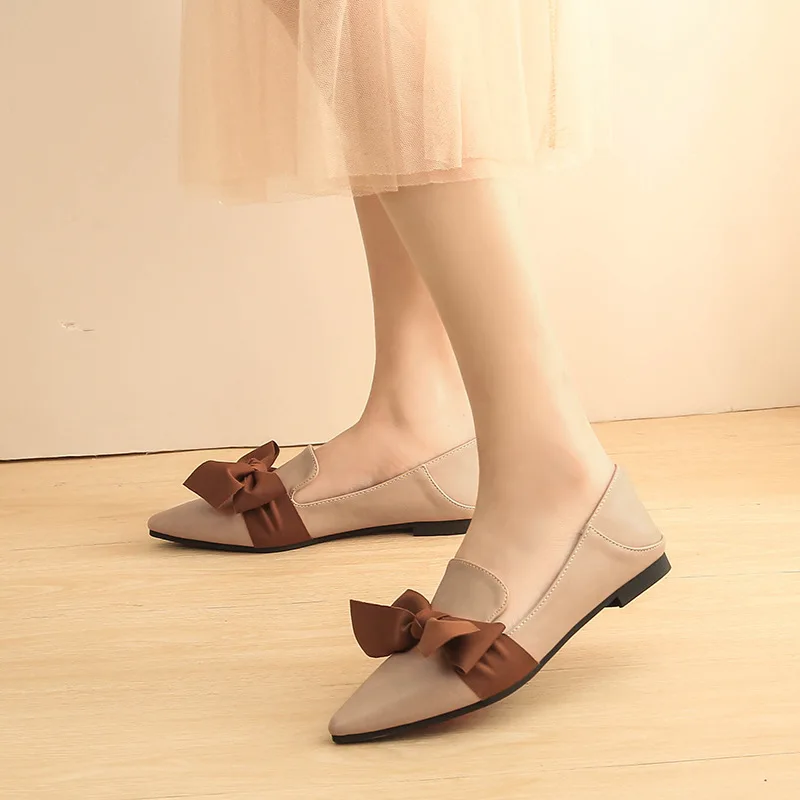 Earth Stat 2021 Autumn New Shoes Large Size Single Chaussures Women Fashion Bow Flat Loafers Soft Sole Capatos De Mujer 35-43