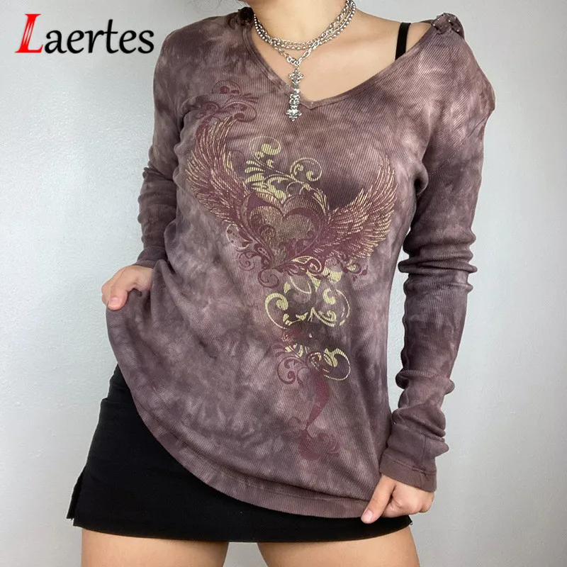 

Laertes Long Sleeve Hoodies Women 2021 Autumn Printting V Neck Harajuku Slim Tie Dye Party Casual Pullover Female Sweatshirt