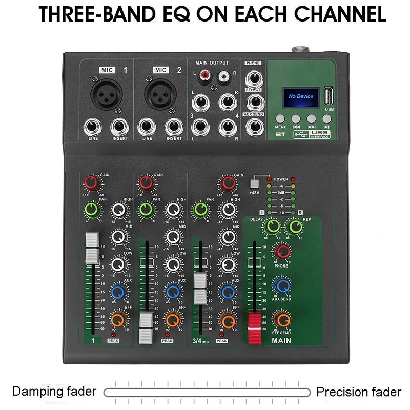 

Bluetooth Portable o Mixer USB DJ Sound Mixing Console MP3 Jack 4 Channel 48V Amplifier Karaoke KTV Party EU Plug