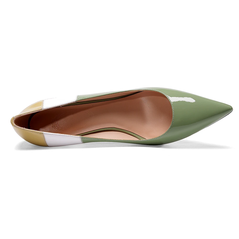 

Genuine Leather Patchwork Shoes Women White Green Mixed Color Thin High Heel Pump Shoes Pointed Toe Luxury Shoes Women Size 39