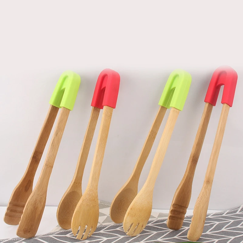 

justdolife 1pc Kitchen Food Tongs Bamboo Detachable Serving Tongs Barbecue Tongs For Home Kitchen Cooking Tools Accessories