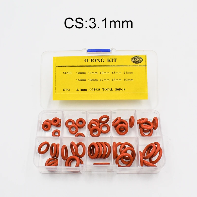 

Резиновое уплотнительное кольцо, толщина 1,5/1,9/2,4/3,1/1,8 мм, красный силикон/VMQ, уплотнительные кольца, шайба, уплотнительные кольца, набор в ассортименте, коробка