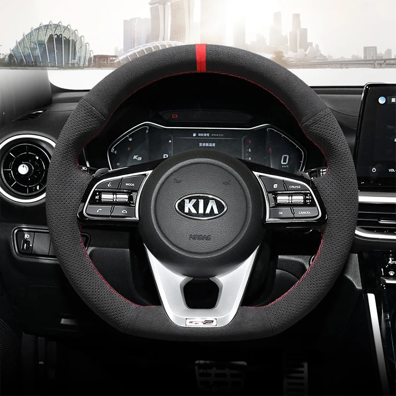 

DIY hand-stitched suede car steering wheel cover for Kia Sportage R K3 K5