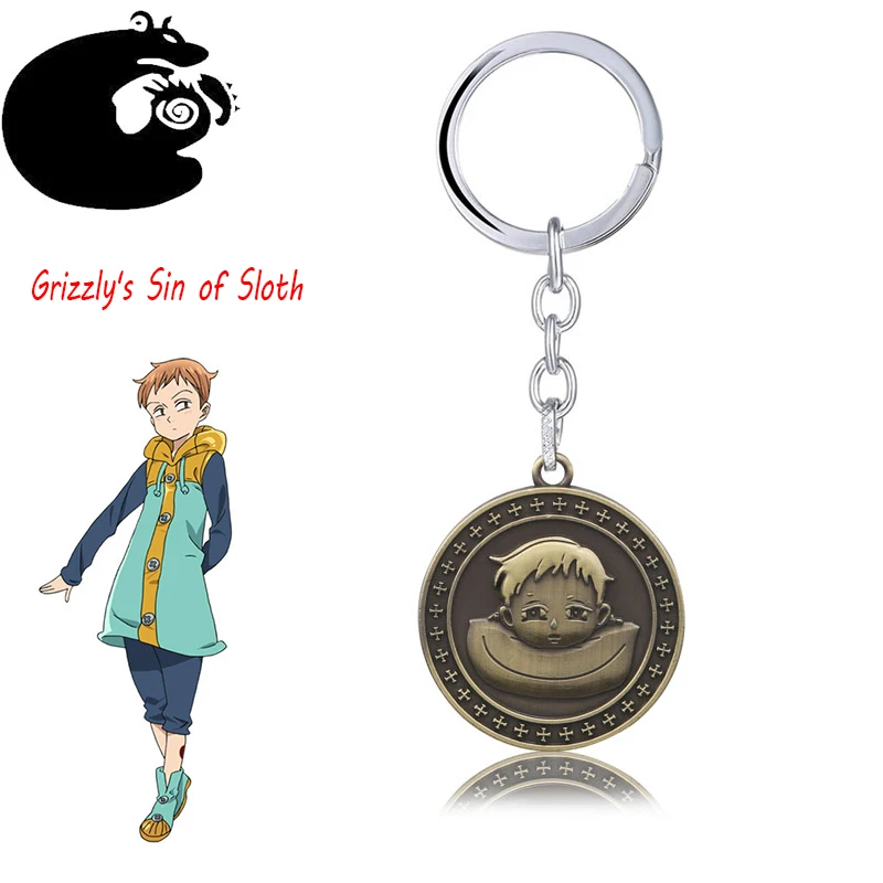 

The Seven Deadly Sins Keychain Grizzly's Sin of Sloth King Meliodas Tattoo Totem Harlequi Logo Alloy Jewelry Key Ring Charms