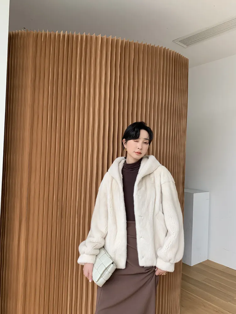 

New Mink Fur Women's Whole Mink Fur Coat Young Short Hood Genuine Leather Fashion Coat Fur women coat winter coats women