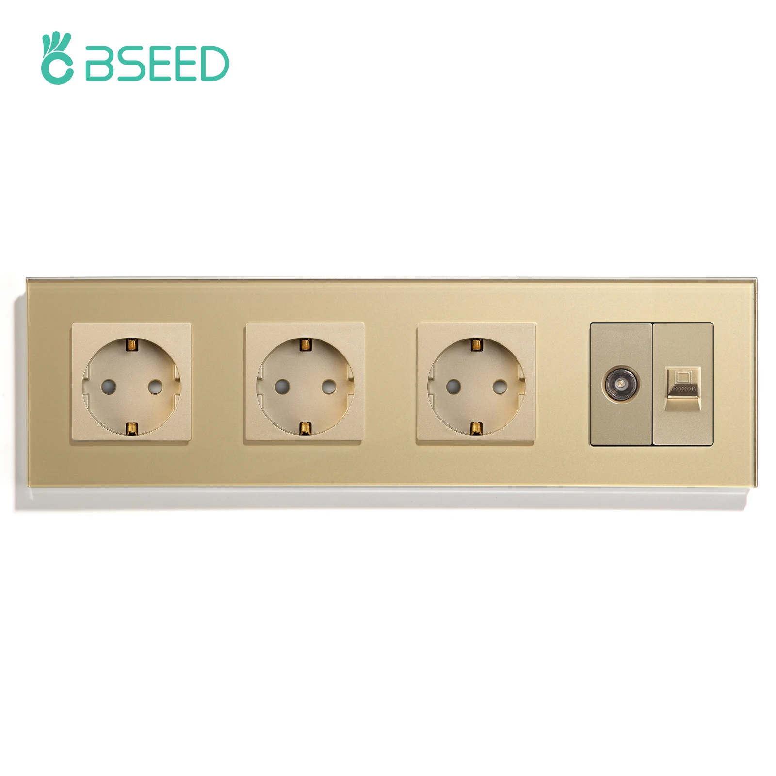 bseed double wall sockets eu standard four frames power sockets tv pc internet crystal glass panel white black gold eu standard free global shipping
