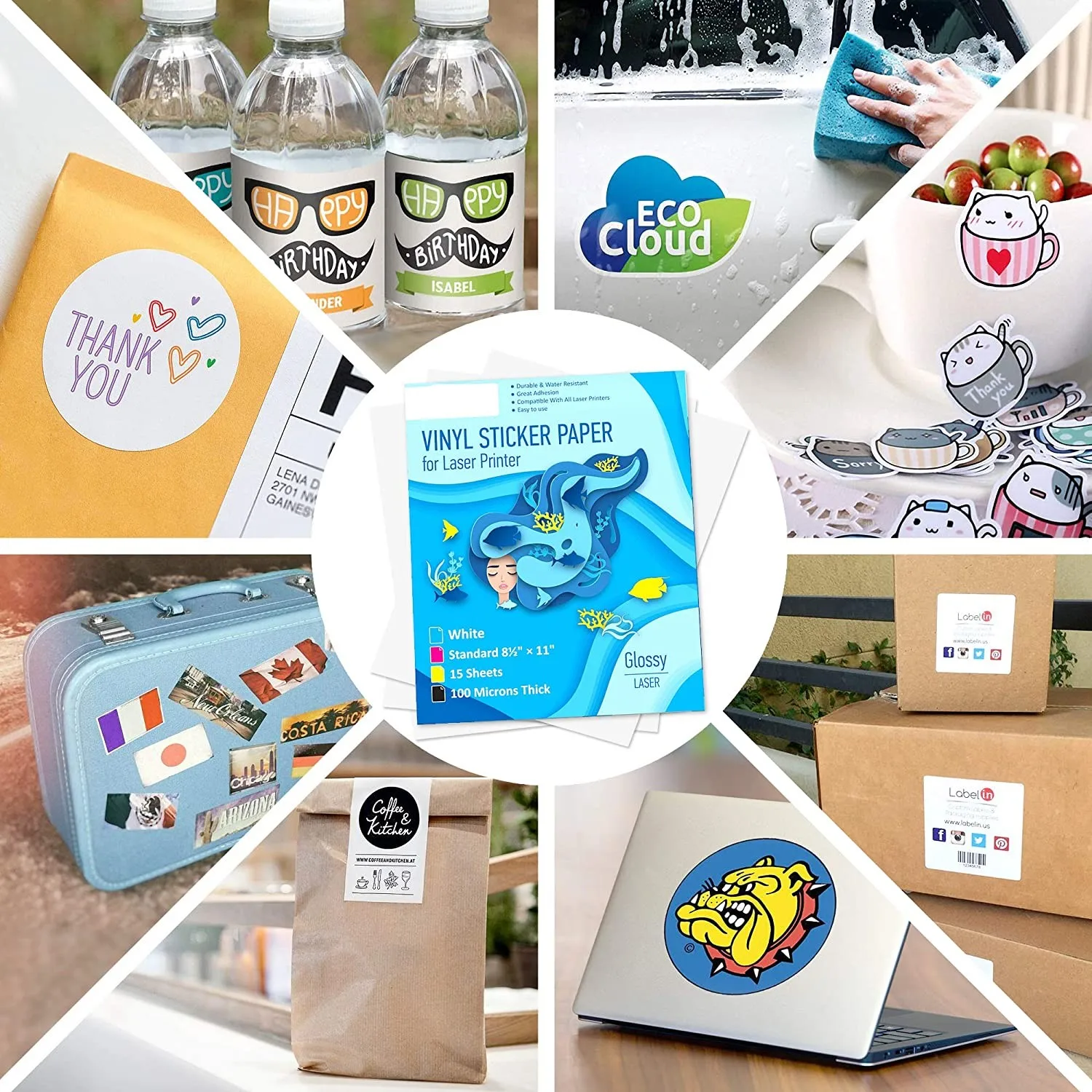 50 листов A4 винил Стикеры Бумага для лазерного принтера глянцевый белый Self