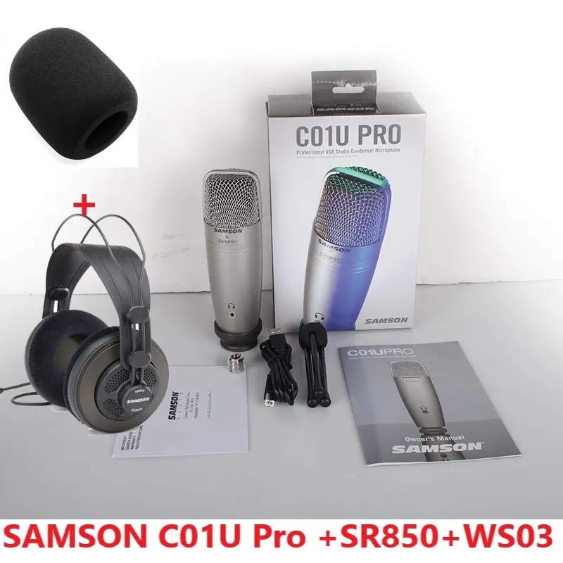 SR850 and windsponge SAMSON C01U Pro(наушники Samson SR850) USB конденсаторный микрофон для студийной записи музыки, звука Фоли, видео - Цвет: SR850 and windsponge
