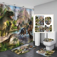 cartoon dinosaur world polyester fabric shower curtain non slip bath mat toilet lid cover rugs home bathroom decor set